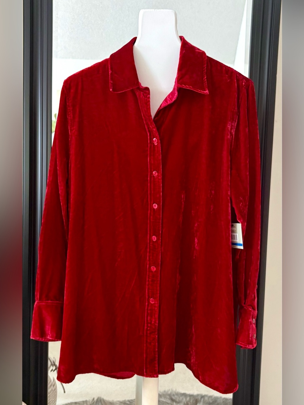 JOHN MARK Red Velvet Button Down Long Sleeve Shirt